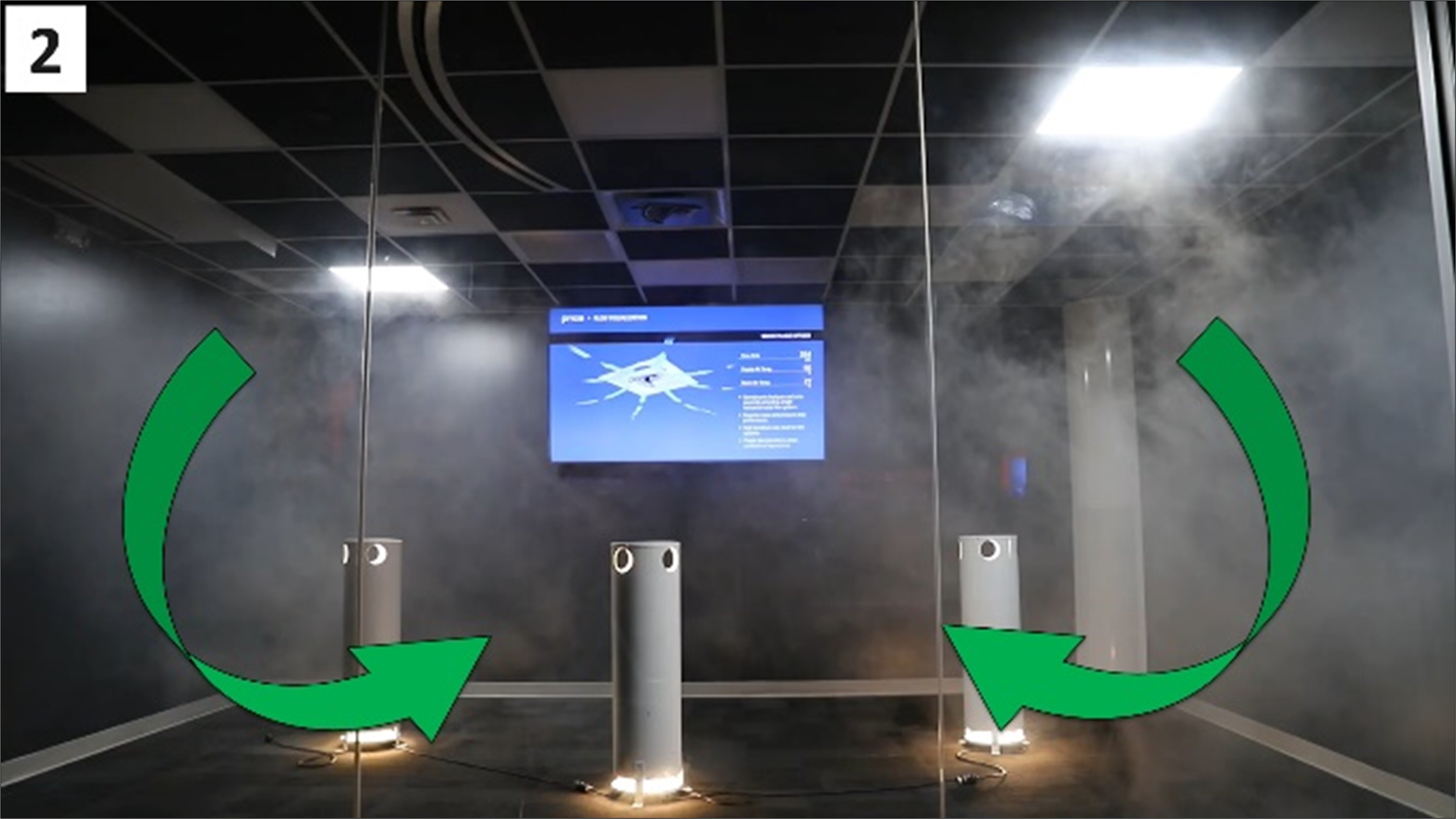 Theatrical smoke shows the typical movement of air from an overhead diffuser