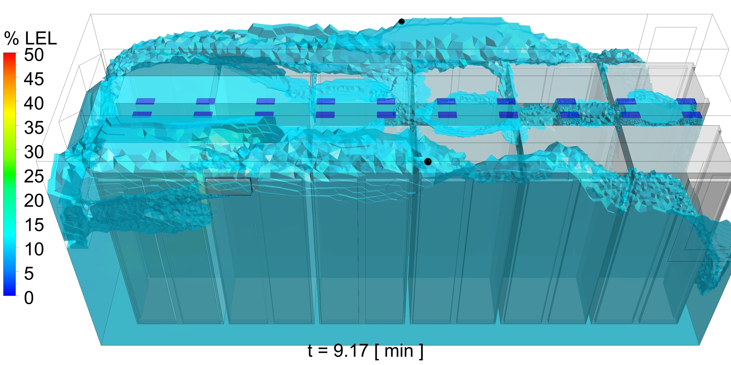 Flammable gas concentrations during the build-up and venting phases