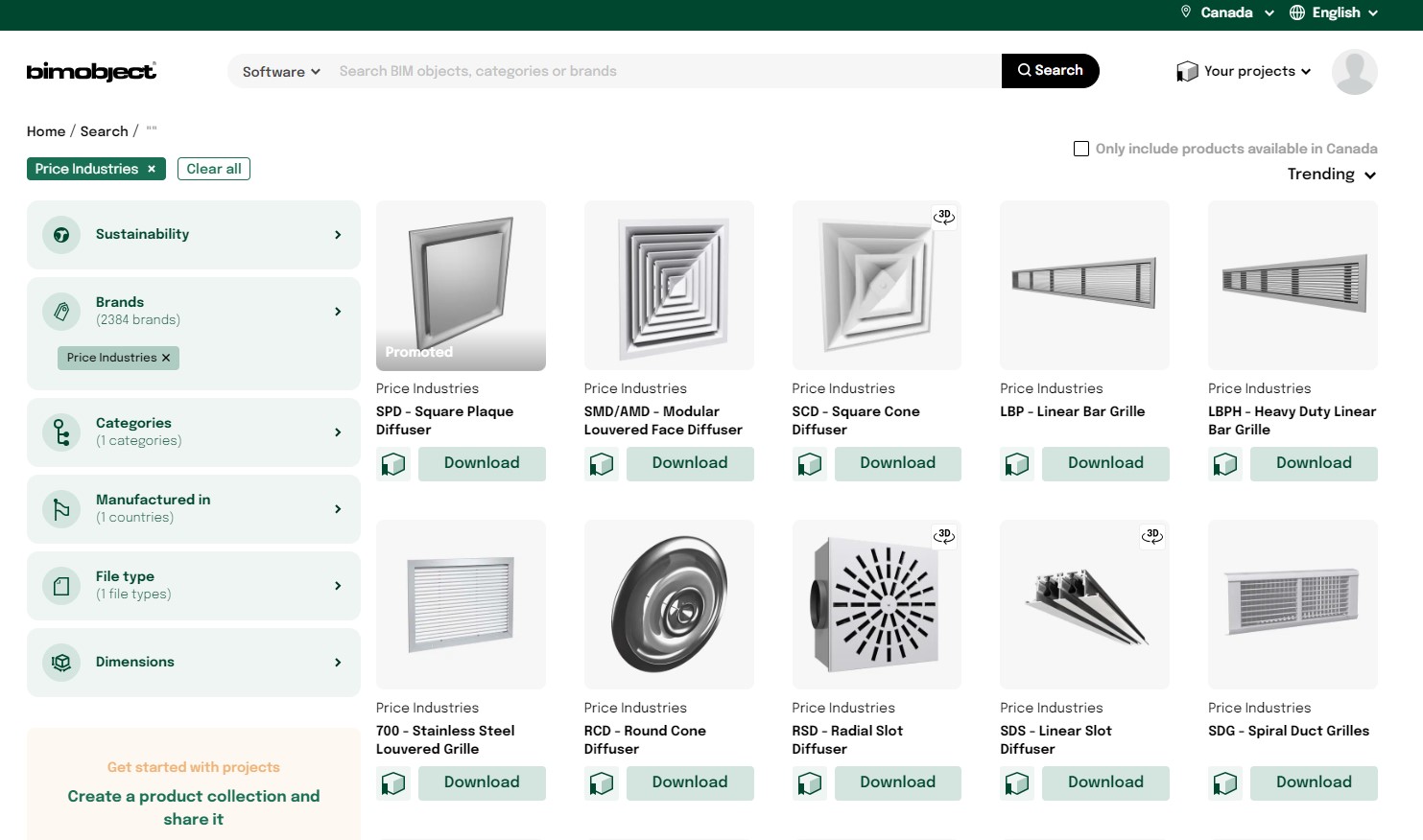 Price's grilles and diffusers Revit families on BIMobject