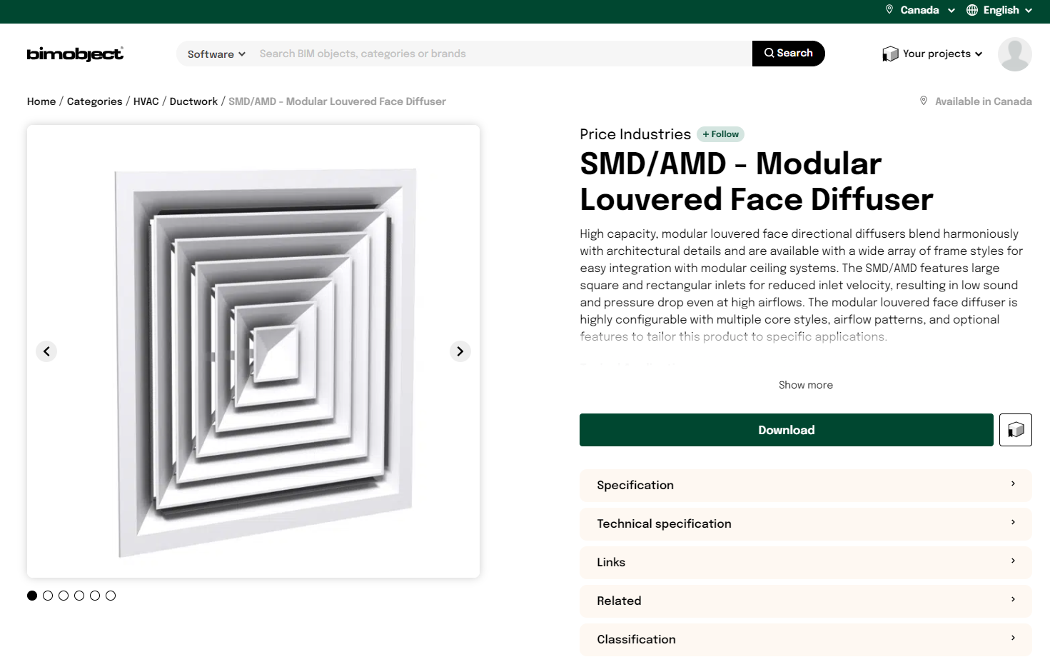 Price's Modular Louvered Face Diffuser on BIMobject
