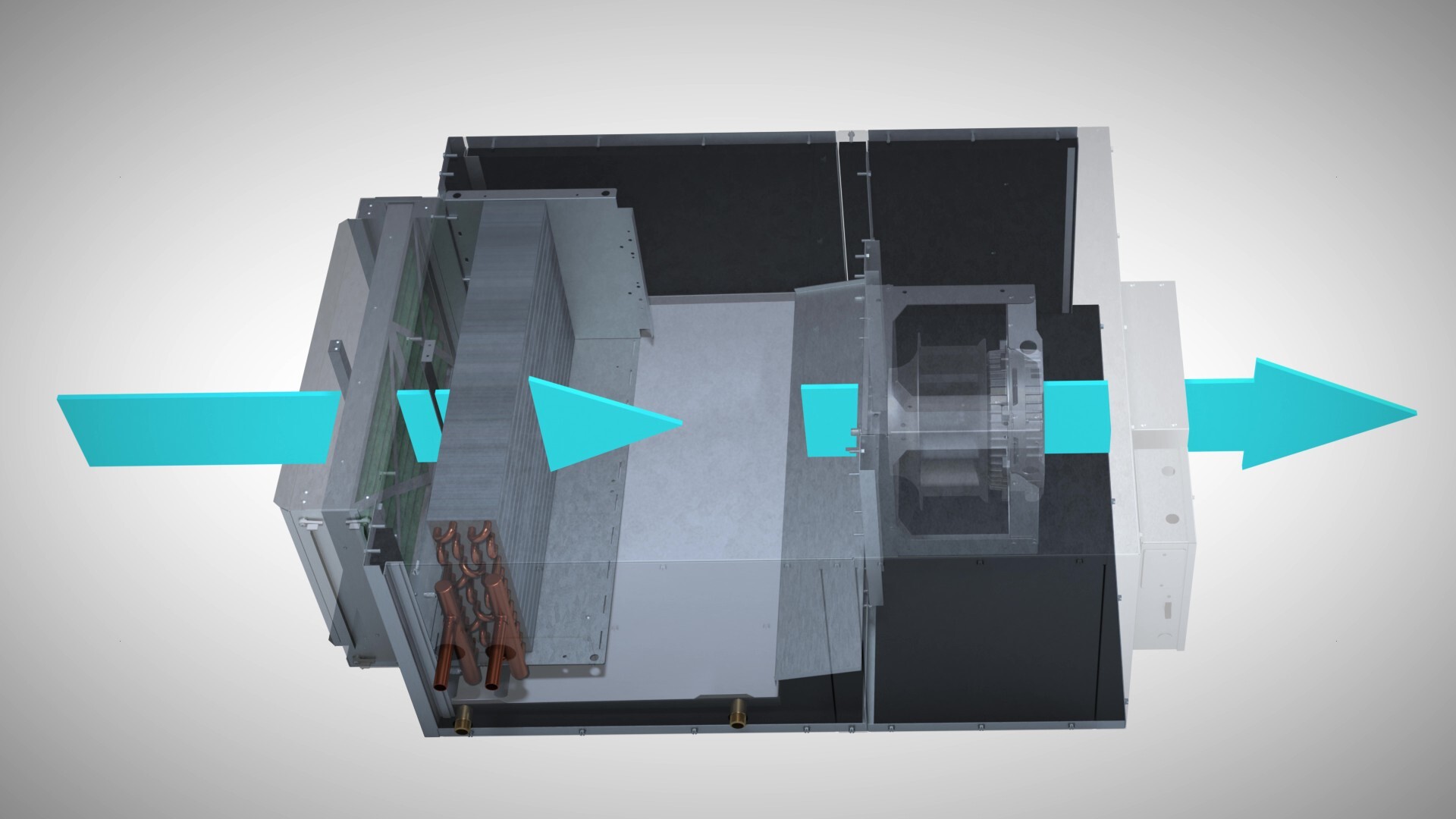 Diagram showing the blower coil's draw-through configuration