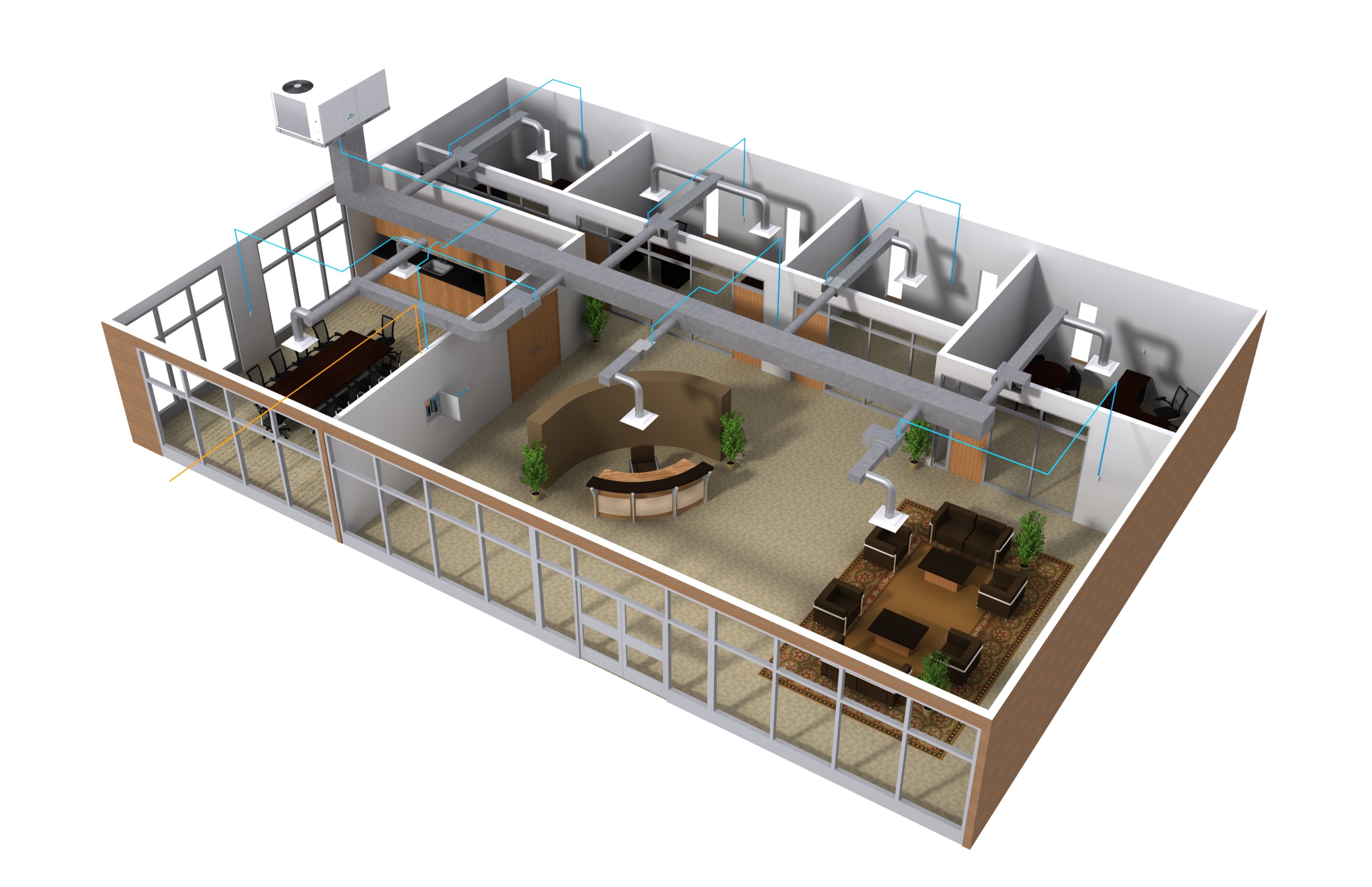 Diagram of an office showing a single-duct configuration