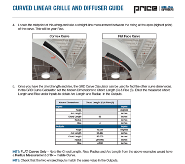 Curved linear grille and diffuser guide