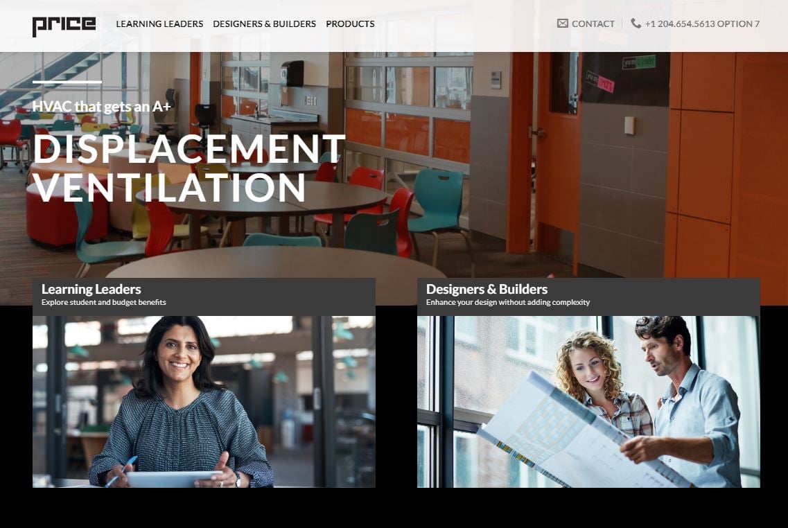 Website page for displacement ventilation in schools