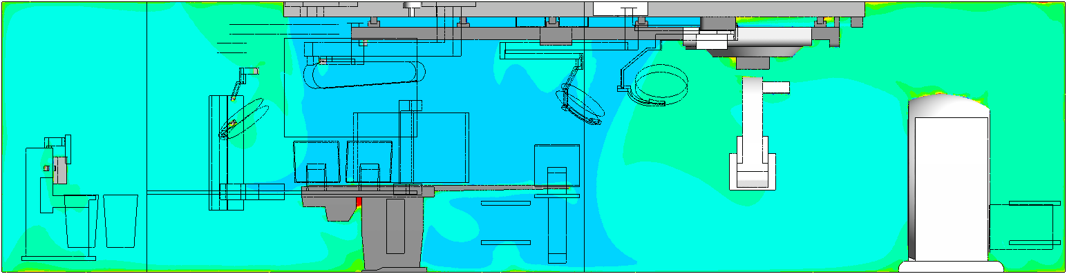 Temperature contour plots at a vertical plane for case 1