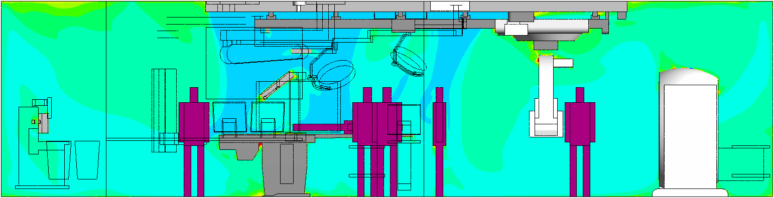 Temperature contour plots at a vertical plane for case 2