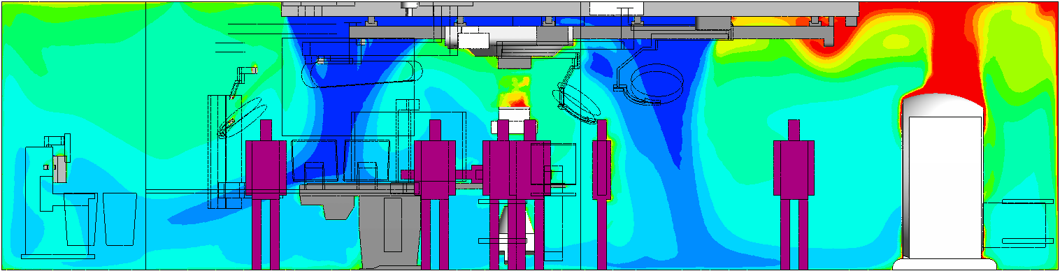 Temperature contour plots at a vertical plane for case 3