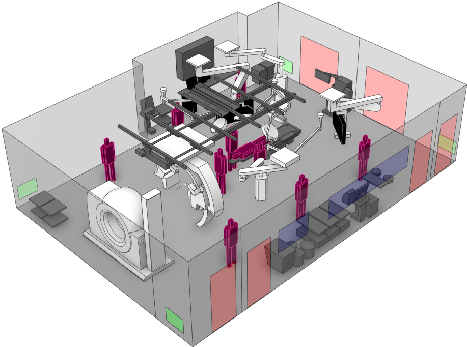 The CFD model geometry for a hybrid OR for cases 1 and 2