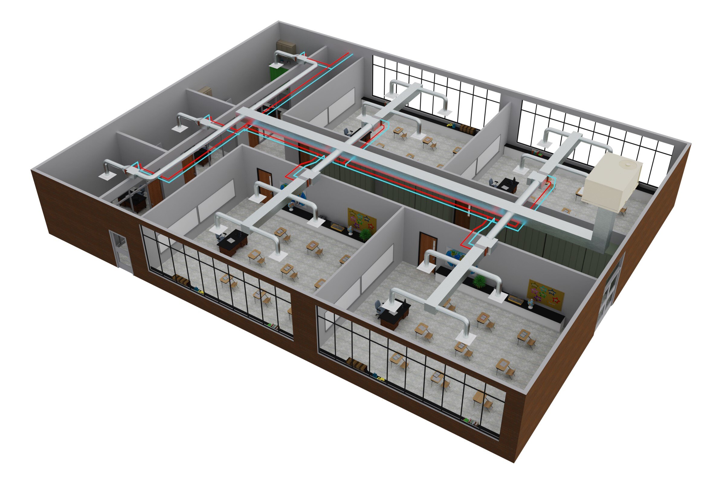 Hydronic reheat system in a school