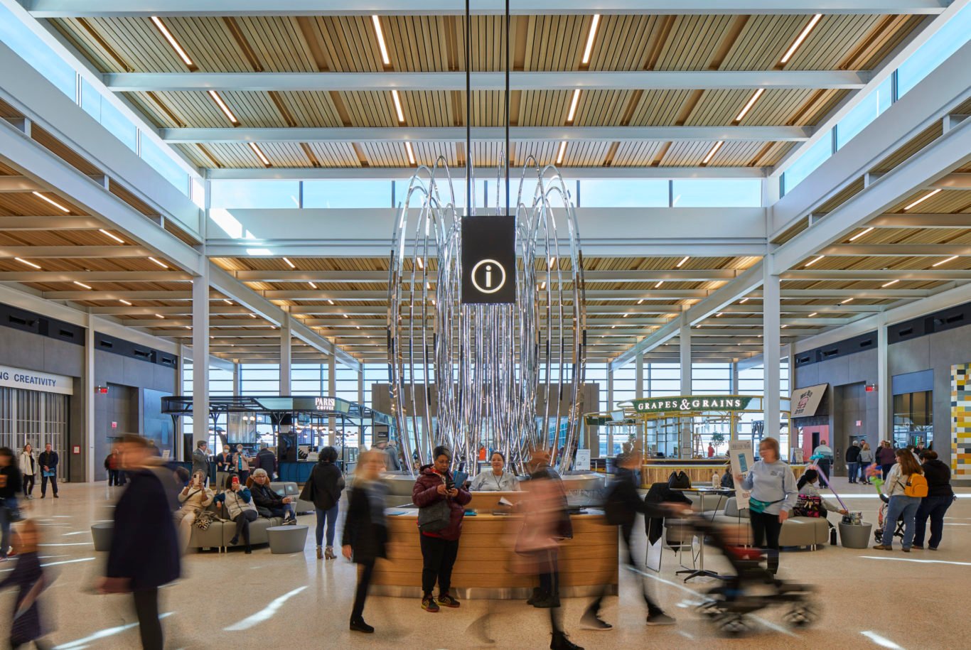 Air travelers in airport terminal