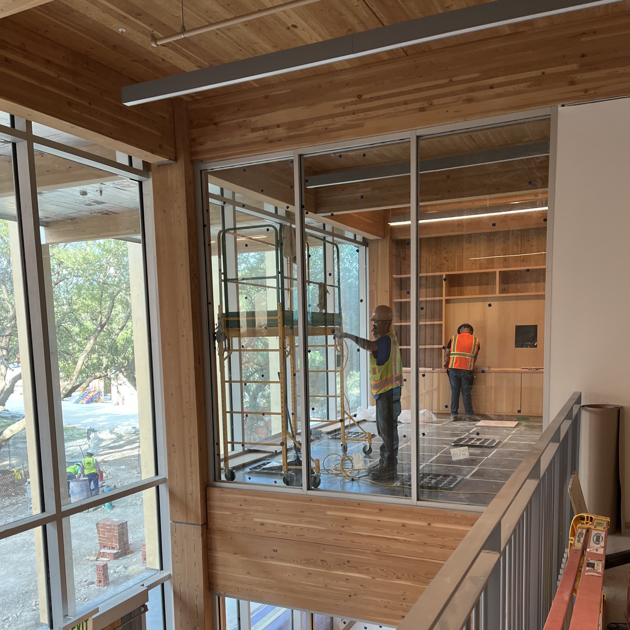 The interior of a mass timber building