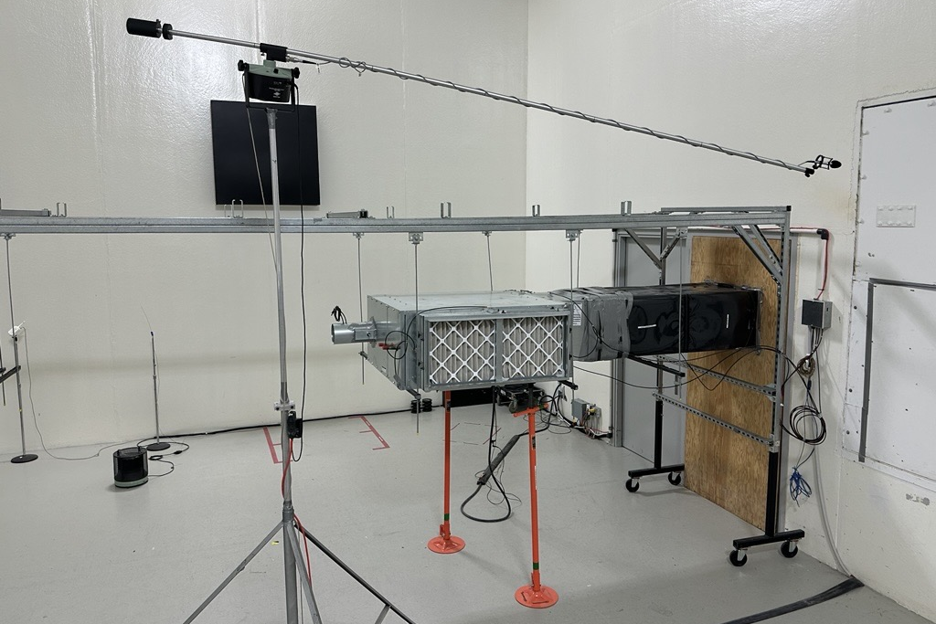 A Price blower coil being tested in a sound lab