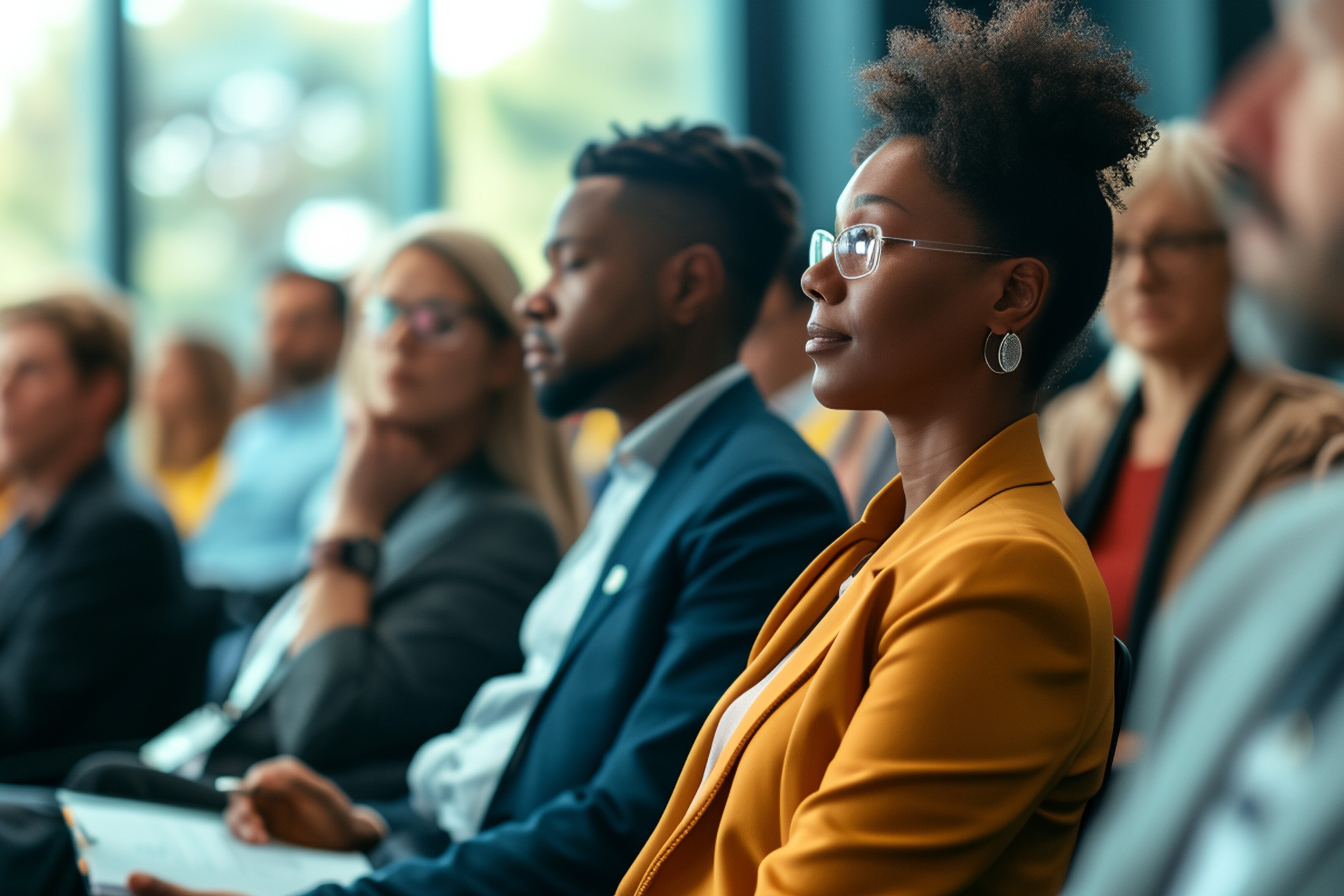 Office workers sitting for a presentation