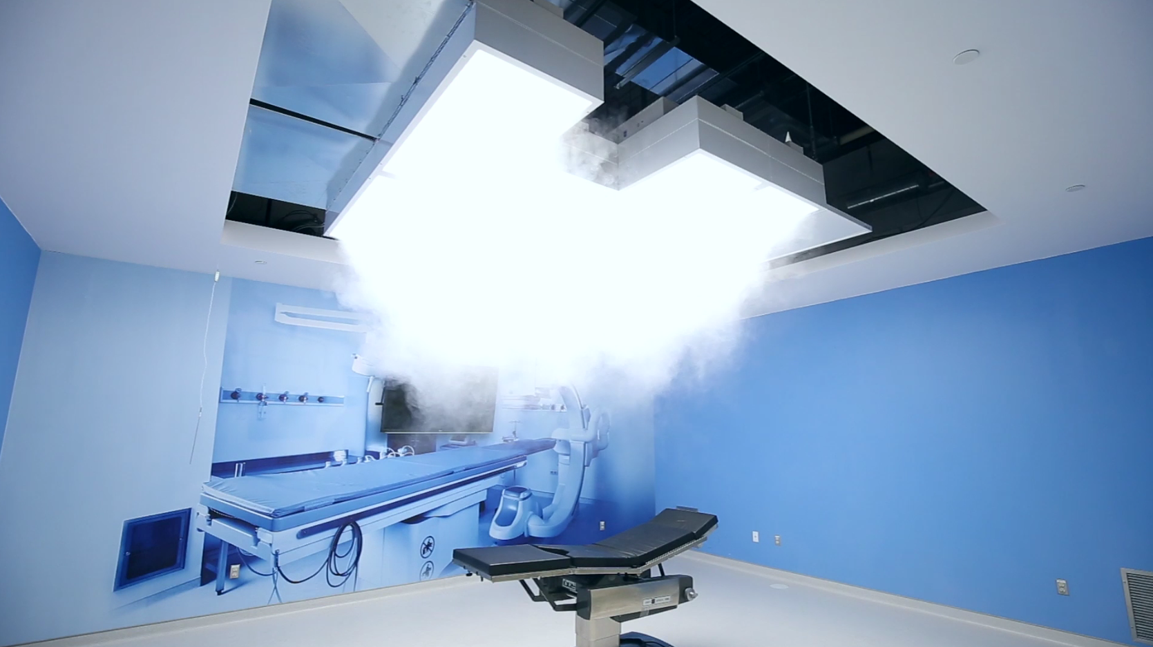 Theatrical smoke illustrates the laminar flow provided by the diffusers within Price’s Ultrasuite