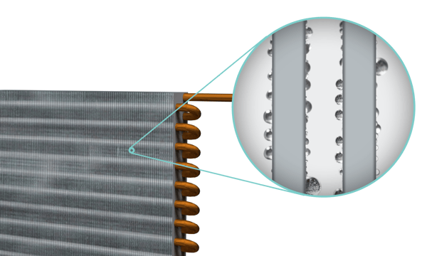 Cooling coil operating below dew point