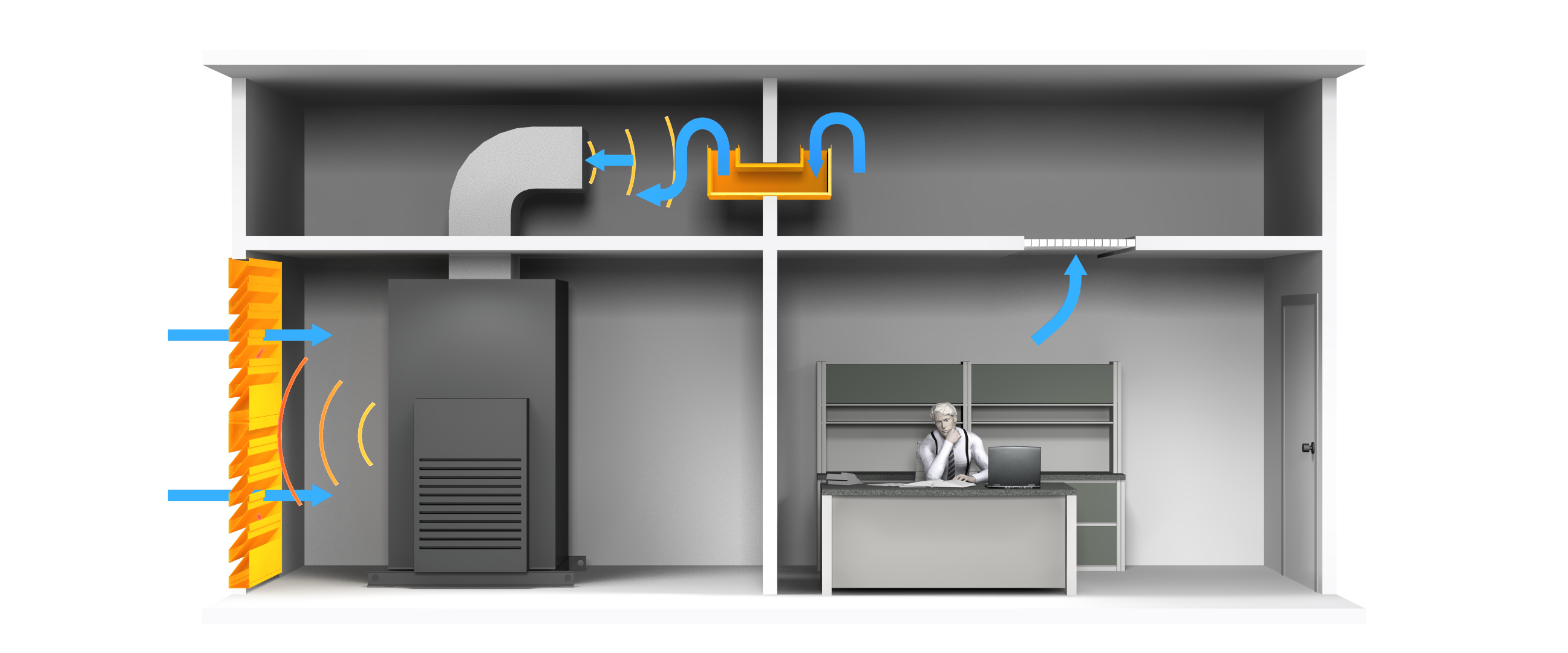 Acoustic louvers reduce noise transmission in limited space