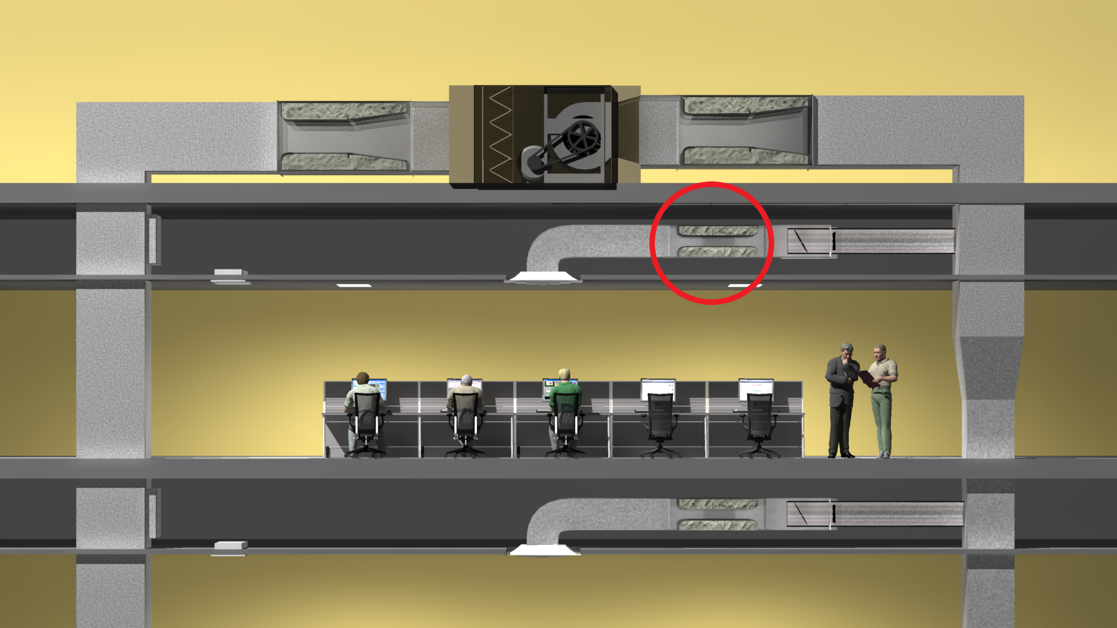 A shared workspace showing a silencer close coupled to a terminal unit 